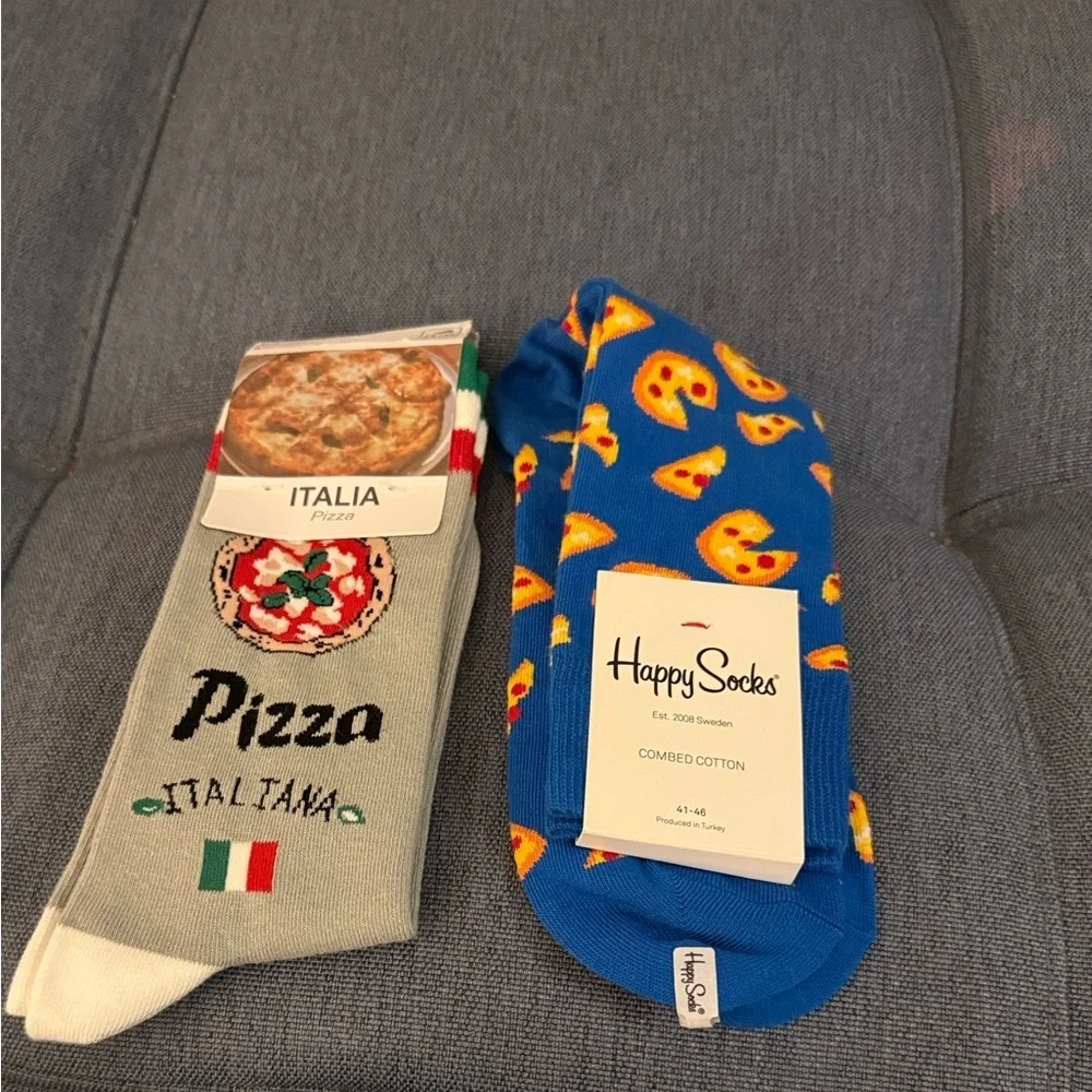 NWT Happy Socks 2 Pairs of Novelty Socks with Pizza Theme. Unisex.